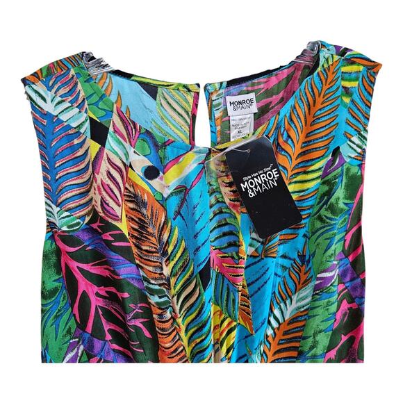 MONROE & MAIN Women's XL Midi Dress Tropical Sleeveless Floral Flared Resort NEW - Picture 3 of 8